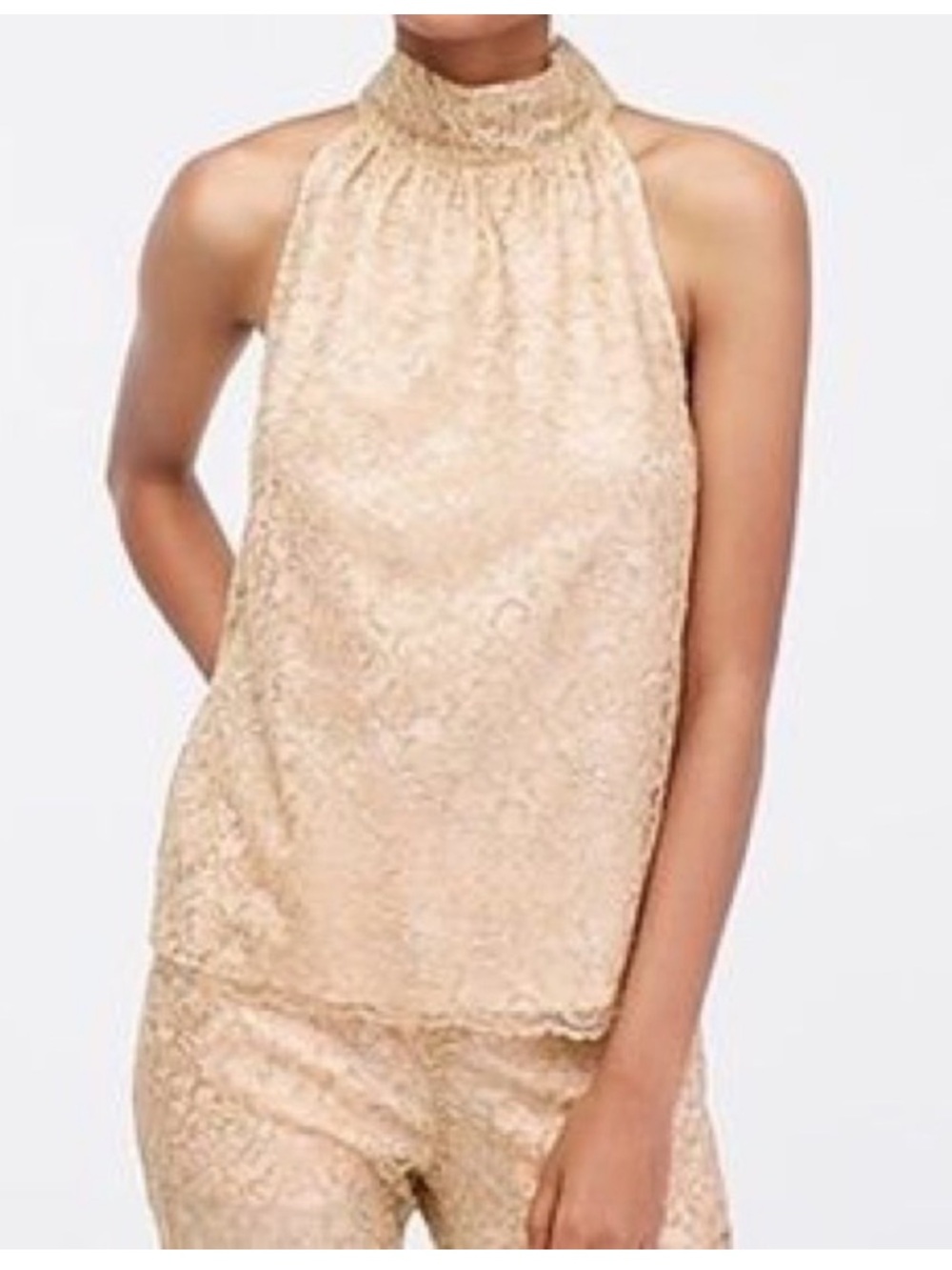 J. Crew Metallic Gold Lace Halter Top Blouse - Holiday Size Large